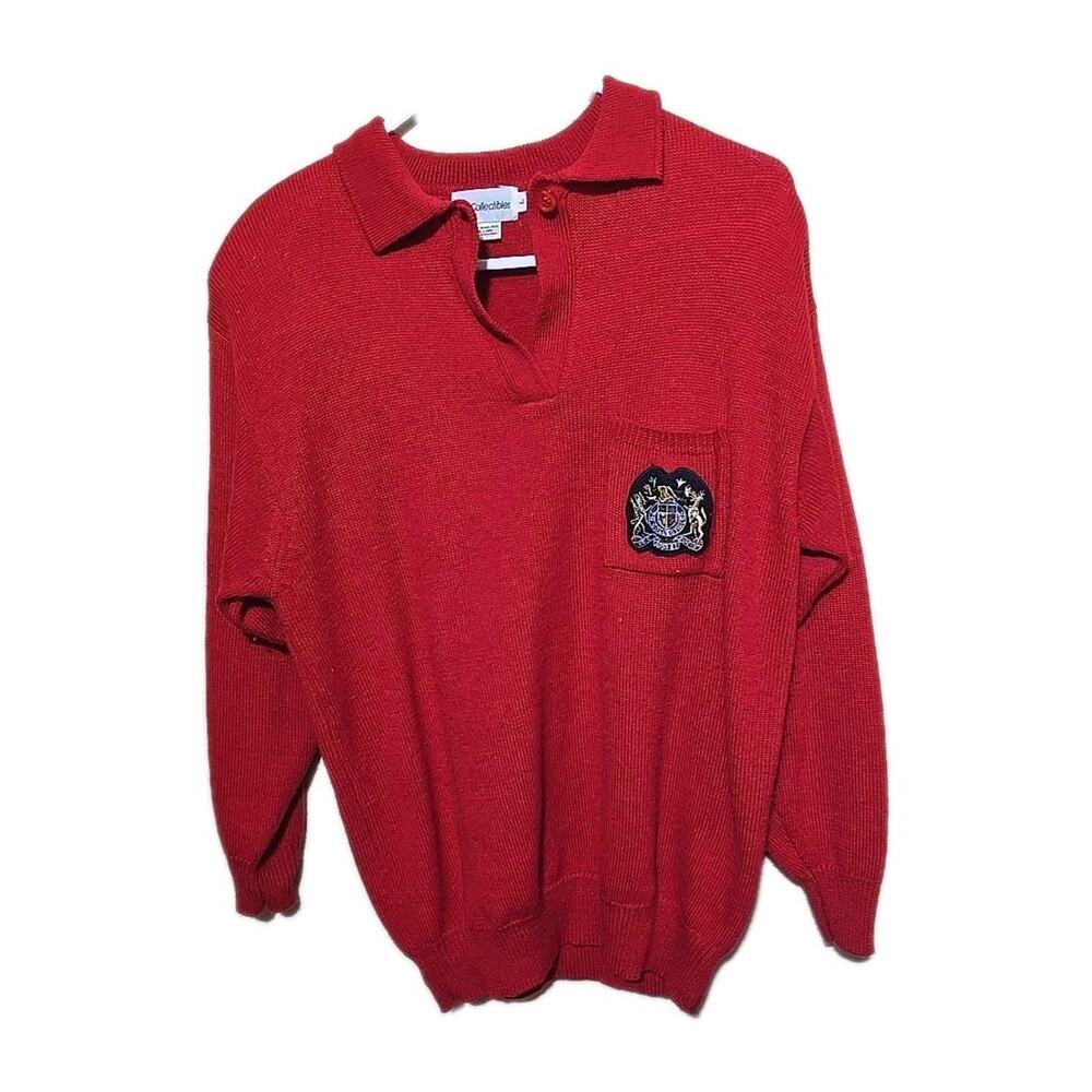 Vtg 80s JH Collectibles Red Dark Light Academia Wool Preppy Sweater Womans Large